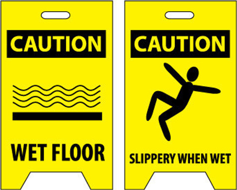 Floor Sign - Dbl Side - Caution Wet Floor Caution Slippery When Wet - 19X12 - FS1