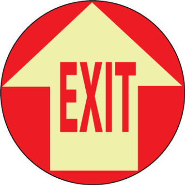 Walk On Floor Sign - Glow - 17" Dia. - Textured Non-Slip Surface - Exit W/Arrow - GWFS9