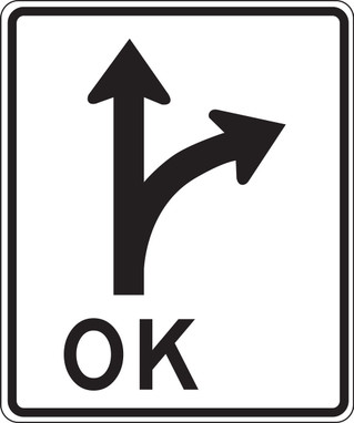 Lane Guidance Sign: Right/Straight Optional Lane (OK) 36" x 30" Engineer-Grade Prismatic 1/Each - FRR654RA