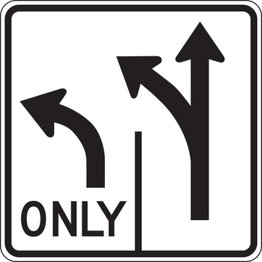 Lane Guidance Sign: Advance Intersection Lane Control (2 Lane Left Turn Only - Right Lane Optional) 30" x 30" DG High Prism 1/Each - FRR657DP