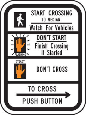 Bicycle & Pedestrian Sign: Start Crossing To Median 12" x 9" High Intensity Prismatic 1/Each - FRR719HP