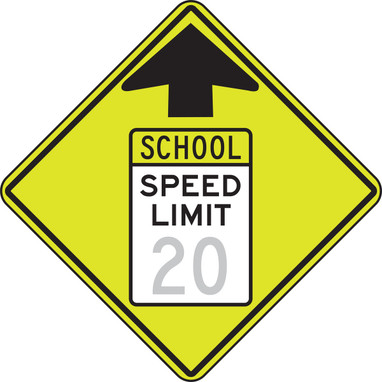 Fluorescent Yellow-Green Sign: Reduced School Speed Limit Ahead 15 MPH 30" x 30" 1/Each - FRW21915