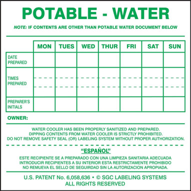 Potable Water Cooler Label 6" x 7" 25/Pack - KWC106