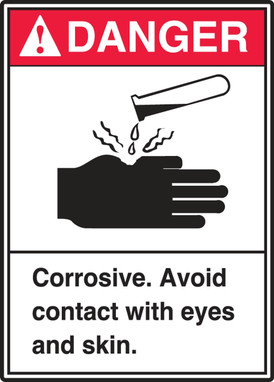 ANSI Danger Safety Labels: Corrosive - Avoid Contact With Eyes And Skin. 5" x 3 1/2" Adhesive Vinyl 5/Pack - LCHL008VSP