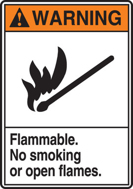 ANSI Warning Safety Label: Flammable - No Smoking Or Open Flames. 5" x 3 1/2" Adhesive Dura Vinyl 1/Each - LCHL330XVE