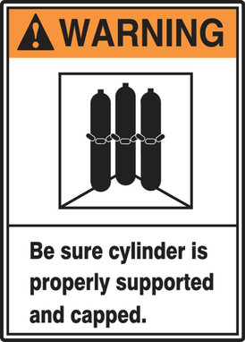 ANSI Warning Safety Label: Be Sure Cylinder Is Properly Supported And Capped. 5" x 3 1/2" Adhesive Vinyl 5/Pack - LCPG300VSP