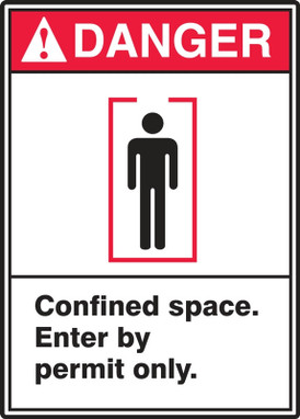 ANSI Danger Safety Labels - Confined Space - Enter By Permit Only 5" x 3 1/2" Adhesive Dura Vinyl 1/Each - LCSP100XVE