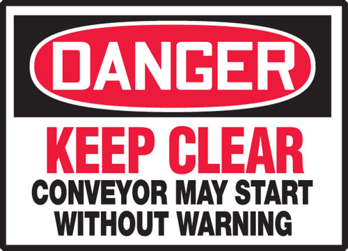 OSHA Danger Safety Label: Keep Clear - Conveyor May Start Without Warning 3 1/2" x 5" Adhesive Vinyl 5/Pack - LECN100VSP