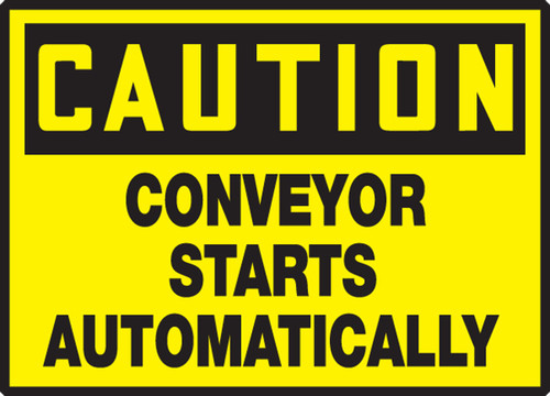 OSHA Caution Safety Label: Conveyor Starts Automatically 3 1/2" x 5" Adhesive Vinyl 5/Pack - LECN602VSP