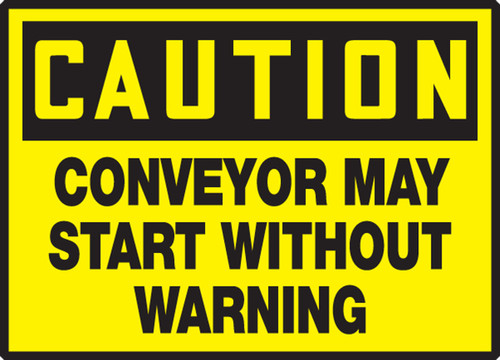 OSHA Caution Safety Label: Conveyor May Start Without Warning 3 1/2" x 5" Adhesive Vinyl 5/Pack - LECN604VSP