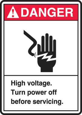 ANSI Danger Safety Label: High Voltage - Turn Power Off Before Servicing 5" x 3 1/2" Adhesive Dura Vinyl 1/Each - LELC025XVE