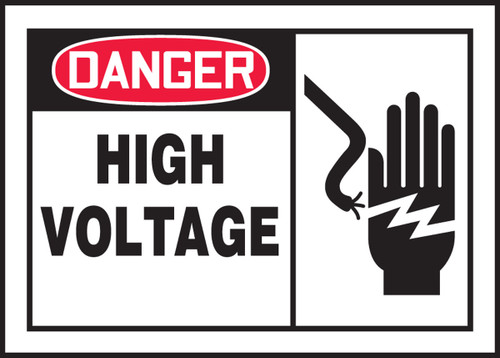 OSHA Danger Safety Label: High Voltage - Hand Injury Graphic 3 1/2" x 5" - LELC055XVE