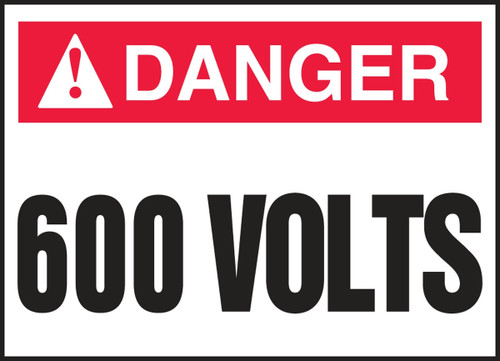 ANSI Danger Safety Label: 600 Volts 3 1/2" x 5" Adhesive Vinyl 5/Pack - LELC222VSP