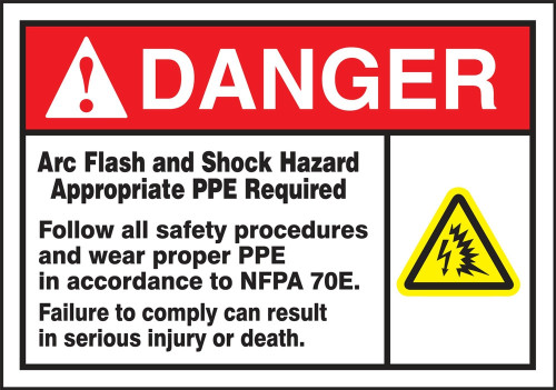 ANSI Danger Arc Flash Safety Label: Arc Flash And Shock Hazard (Symbols) 7" x 10" Adhesive Dura-Vinyl 1/Each - LELC317