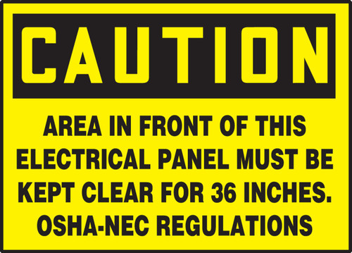 OSHA Caution Safety Label: Area In Front Of This Electrical Panel Must Be Kept Clear For 36 Inches - OSHA-NEC Regulations 5" x 7" Adhesive Vinyl 5/Pack - LELC602VSP