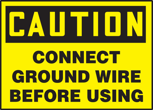 OSHA Caution Safety Label: Connect Ground Wire Before Using 3 1/2" x 5" Adhesive Vinyl 5/Pack - LELC607VSP