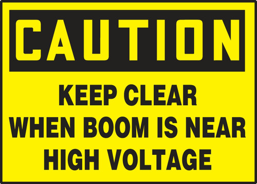 OSHA Caution Safety Label: Keep Clear When Boom Is Near High Voltage 3 1/2" x 5" Adhesive Dura Vinyl 1/Each - LELC611XVE