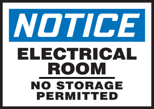 OSHA Notice Electrical Safety Labels: Electrical Room - No Storage Permitted 3 1/2" x 5" Adhesive Vinyl 5/Pack - LELC804VSP