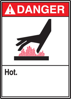 ANSI Danger Safety Label: Hot. 5" x 3 1/2" Adhesive Dura Vinyl 1/Each - LEQM011XVE