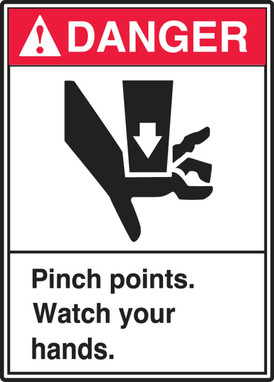 ANSI Danger Safety Label: Pinch Points. Watch Your Hands. 5" x 3 1/2" - LEQM013XVE