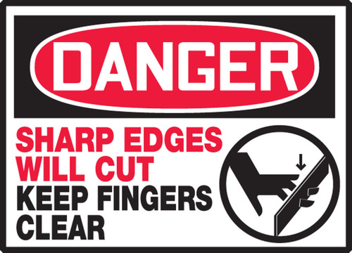 OSHA Danger Safety Label: Sharp Edges Will Cut - Keep Fingers Out 3 1/2" x 5" Adhesive Vinyl 5/Pack - LEQM139VSP