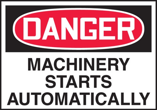 OSHA Danger Safety Label: Machinery Starts Automatically 3 1/2" x 5" Adhesive Dura Vinyl 1/Each - LEQM283XVE