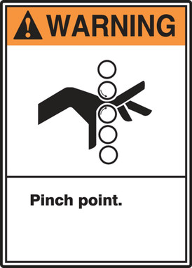ANSI Warning Safety Label: Pinch point. 5" x 3 1/2" Adhesive Vinyl 5/Pack - LEQM333VSP