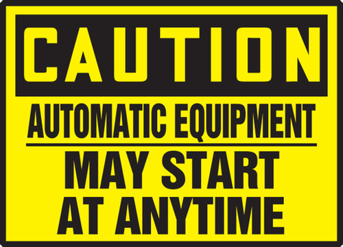 OSHA Caution Equipment Safety Label: Automatic Equipment - May Start At Anytime 3 1/2" x 5" Adhesive Vinyl 5/Pack - LEQM603VSP