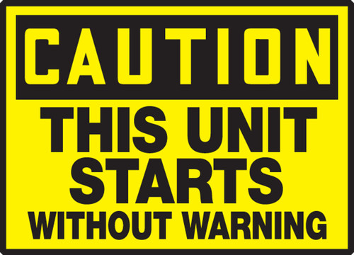 OSHA Caution Equipment Safety Label: This Unit Starts Without Warning 3 1/2" x 5" Adhesive Vinyl 5/Pack - LEQM611VSP
