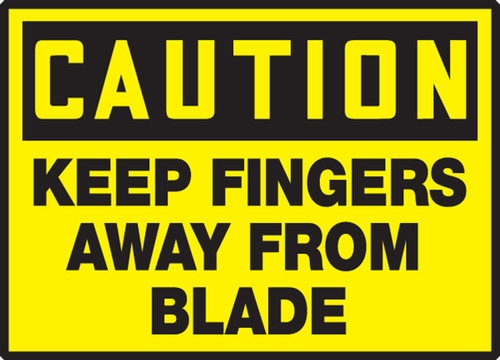 OSHA Caution Safety Label: Keep Fingers Away From Blade 3 1/2" x 5" Adhesive Vinyl 5/Pack - LEQM622VSP
