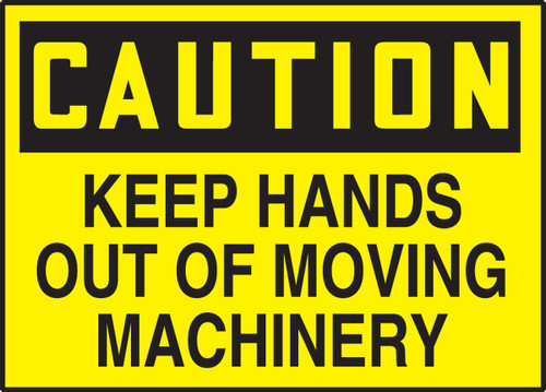 OSHA Caution Safety Label: Keep Hands Out Of Moving Machinery 3 1/2" x 5" Adhesive Dura Vinyl 1/Each - LEQM786XVE