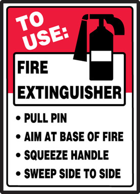 Safety Label: To Use - Fire Extinguisher - Pull Pin - Aim At Base Of Fire 5" x 3 1/2" Adhesive Vinyl 5/Pack - LFXG510VSP