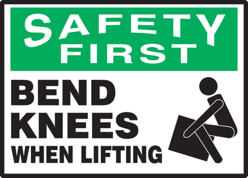 OSHA Safety First Safety Label: Bend knees When Lifting 3 1/2" x 5" Adhesive Dura Vinyl 1/Each - LGNF954XVE