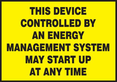 Safety Label: This Device Controlled By An Energy Management System - May Start Up At Any Time 3 1/2" x 5" Adhesive Vinyl 5/Pack - LLKT525VSP