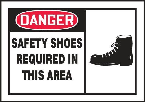 OSHA Danger Safety Labels: Safety Shoes Required In This Area 3 1/2" x 5" Adhesive Vinyl 5/Pack - LPPE002VSP