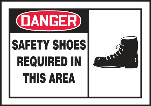 OSHA Danger Safety Labels: Safety Shoes Required In This Area 3 1/2" x 5" Adhesive Dura Vinyl 1/Each - LPPE002XVE