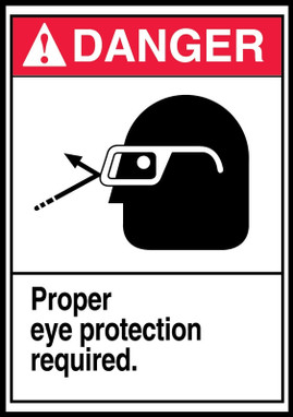 ANSI Danger Safety Label: Proper Eye Protection Required 5" x 3 1/2" Adhesive Dura Vinyl 1/Each - LPPE143XVE