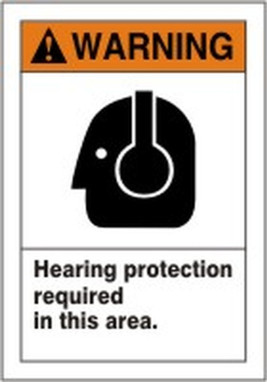 ANSI Warning Safety Label: Hearing Protection Required In This Area 5" x 3 1/2" Adhesive Dura Vinyl 1/Each - LPPE300XVE