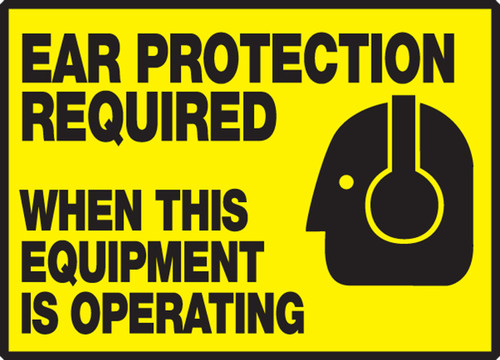 Safety Label: Ear Protection Required When This Equipment is Operating 3 1/2" x 5" Adhesive Dura Vinyl 1/Each - LPPE508XVE
