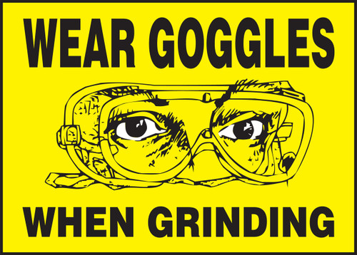Safety Label: Wear Goggles When Grinding 3 1/2" x 5" Adhesive Vinyl 5/Pack - LPPE511VSP