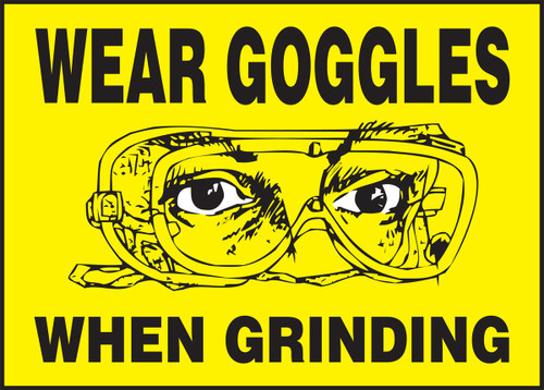 Safety Label: Wear Goggles When Grinding 3 1/2" x 5" Adhesive Dura Vinyl 1/Each - LPPE511XVE