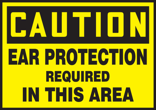 OSHA Caution Safety Label: Ear Protection Required In This Area 3 1/2" x 5" Adhesive Dura Vinyl 1/Each - LPPE618XVE