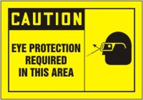 OSHA Caution Safety Label: Eye Protection Required in This Area 3 1/2" x 5" Adhesive Dura Vinyl 1/Each - LPPE627XVE