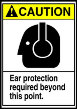ANSI Caution Safety Label: Ear Protection Required Beyond this Point 5" x 3 1/2" Adhesive Dura Vinyl 1/Each - LPPE630XVE