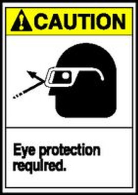 ANSI Caution Safety Label: Eye Protection Required 5" x 3 1/2" Adhesive Dura Vinyl 1/Each - LPPE632XVE