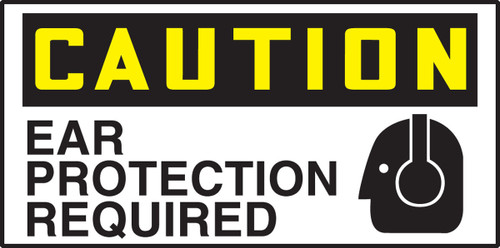 OSHA Caution Safety Label: Ear Protection Required 1 1/2" x 3" Adhesive Dura Vinyl 1/Each - LPPE694XVE