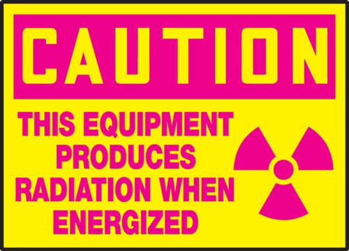 OSHA Caution Safety Label: This Equipment Produces Radiation When Energized 3 1/2" x 5" Adhesive Dura Vinyl 1/Each - LRAD612XVE