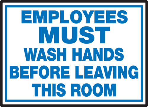 Safety Label: Employees Must Wash Hands Before Leaving This Room 3 1/2" x 5" Adhesive Dura Vinyl 1/Each - LRST511XVE