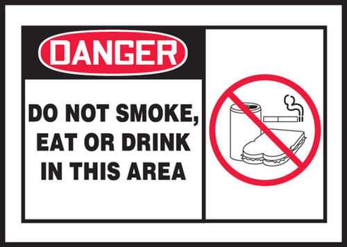 OSHA Danger Safety Label: Do Not Smoke, Eat Or Drink In This Area 3 1/2" x 5" Adhesive Vinyl 5/Pack - LSMK002VSP