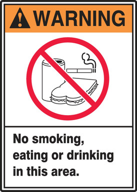 ANSI Warning Safety Label: No Smoking Eating Or Drinking In This Area 5" x 3 1/2" Adhesive Vinyl 5/Pack - LSMK300VSP